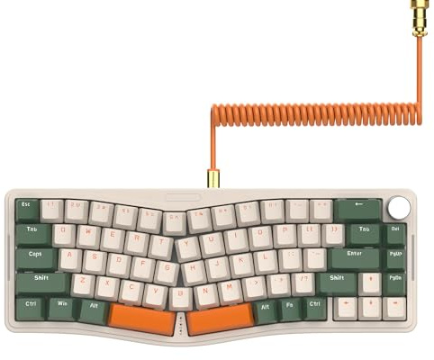 AJAZZ AKS068 Tastiera Da Gioco Meccanica Cablata Con Cavo A Spirale-Verde | Montaggio Su Guarnizione Layout Alice 68 E Manopola CNC,Interruttore Blu Hotswap,Programmabile VIA,Retroilluminazione RGB
