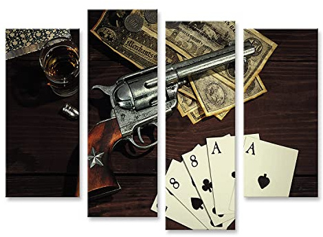 islandburner Prime Bild auf Leinwand Revolver Wilder Westen Poker Whisky Dollar Bilder Wandbilder Poster
