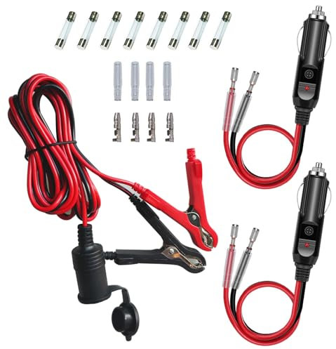 GTIWUNG 3.1M 16AWG Câble d'extension Allume-cigare Femelle avec Pince Crocodile, Adaptateur Allume-Cigare avec 2 Pinces Crocodiles + 2 Stück Adaptateur Mâle pour Allume-Cigare avec Câble 16AWG 15CM