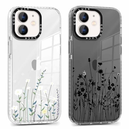Xylota 2 Stück Handyhülle für iPhone 12 Mini 5,4 Hülle, Durchsichtig Aesthetic Blumen Muster Case, Weich Silikon Dünn TPU Stoßfeste Kratzfest Schutzhülle Frauen Mädchen Mode Cover für iPhone 12 Mini