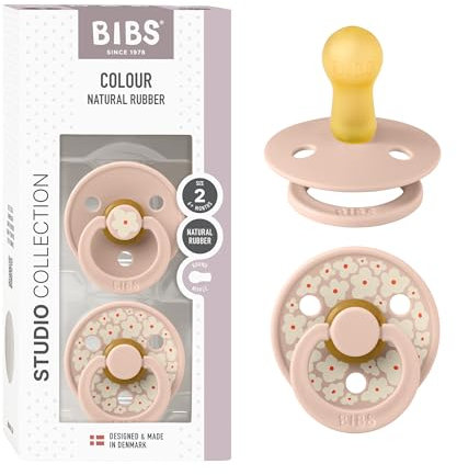 BIBS Colour Studio Schnuller 2er-Pack, BPA-frei, Kirschform Nippel. Naturkautschuk/Latex, Hergestellt in Dänemark, Größe 2 (6-18 Monate), Jasmine Blush