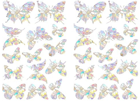 28 Stück Suncatcher Sticker,Fensteraufkleber Vogelschutz,Regenbogen Schmetterling Fenster Folie Suncatcher Sticker,Schmetterlinge Fensterfolie,Fenstersticker,Prisma-Fenster Aufkleber für VogelschläGe