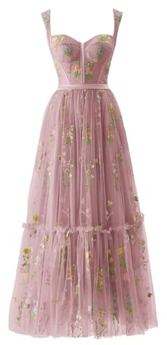 Generisch Robe de bal en tulle pour femme - Robe de bal - Corset - Bretelles spaghetti longues - Fée - Robe de soirée formelle
