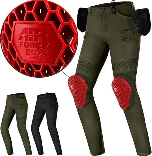 SHIMA Giro Motorrad Hose Damen mit Protektoren Airforce Knieprotektoren Motorradhose Kurzgrößen Hosen für Mann Protektorenhose Textilhose Urban Stretch Cargohose Lang (Frauen, Khaki, 30/30)