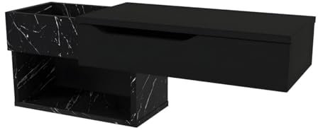 Vente-unique-Console Suspendue avec 1 tiroir et 2 niches - Effet marbre Noir - DAREKA