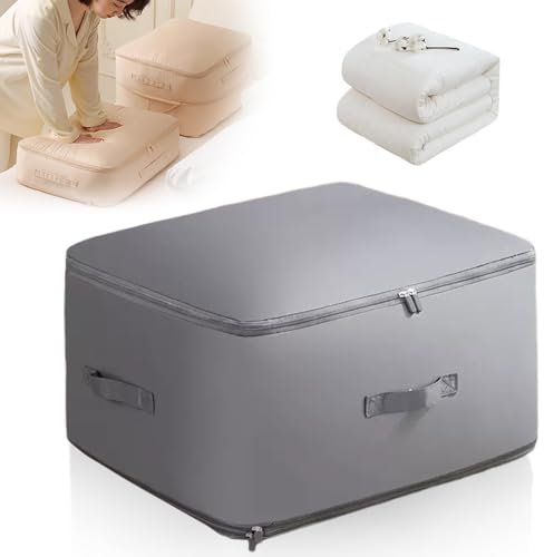 Ultra Platz Sparender Selbstkomprimierender Organizer, 2024 Neuest Ultra Space Saving Self Compression Organizer, Komprimierender Beutel für Bettdecken Decken Bettwäsche (Grau, L 52x42x30CM)