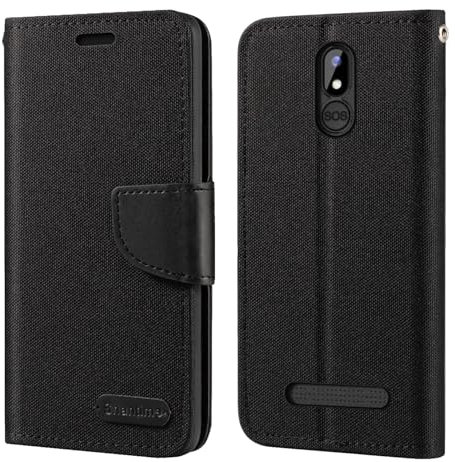 Custodia Flip in Tessuto Oxford e Pelle PU Compatibile con Brondi Amico Smartphone S+B Nero, Cover Protettiva con Chiusura Magnetica e Tasche per Carte (Nero)
