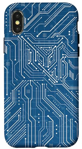 iPhone X/XS Motherboard Microchip Circuit IT Computer Background Blue Case