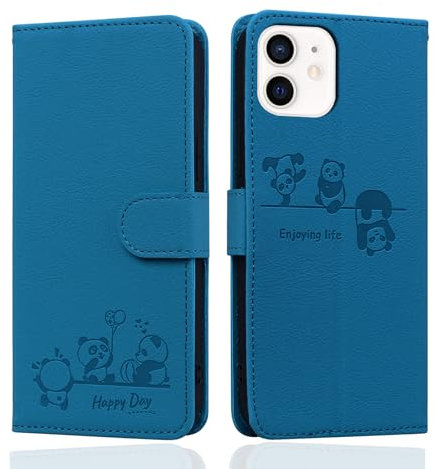 Butnyeoe for iPhone 11 Flip Case with Card Holder, iPhone 11 Wallet Case for Women, PU Leather Magnetic Book Protective Phone Cover, Cute Cartoon Panda Blue