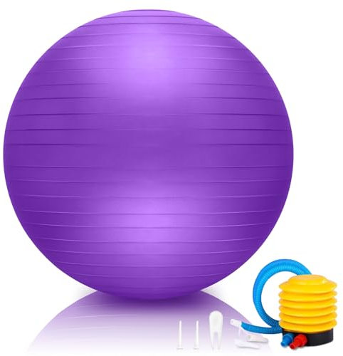 Fresion Anti-Burst Gymnastikball, Pilates Ball, Pezziball 65cm - Gymnastikball Schwangerschaft, Sitzball Büro für Balance, Pilatesball für Fitness/Yoga (Lila, 65 cm (für KörpergröBe 155-175cm))