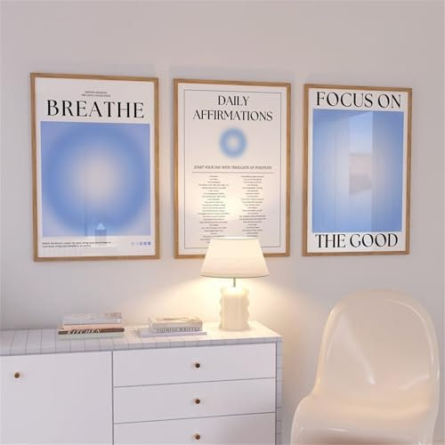 Uixxducc 3er Blau Farbverlauf Aura Poster Set, Aura Poster Set Bilder, Wandkunst Leinwand Inspirierende Zitate Wandgemälde für Schlafzimmer, Büro (30x40cm)