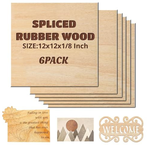 Uadme Madera Contrachapada 3mm, Madera 30x30 cm, 6 Piezas Tablero de Madera a Medida, para Bricolaje, Pirograbado Corte Laser CNC Modelado (Madera de caucho)