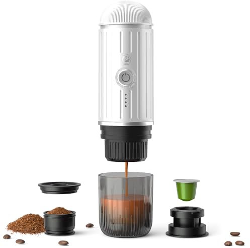 BENFUCHEN Elektrische Espressomaschine, 19 bar, tragbar, selbstheizend, kompatibel mit gemahlenem Kaffeepulver und Nes Original Kapseln, Grün (Weiß)