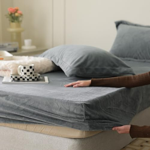 JIANINGHOME Spannbettlaken Plüsch 240x250,Fleece Spannbetttuch warm, kuschelig, superweich,bettlaken aus Baumwollsamt mit Kristallsamt