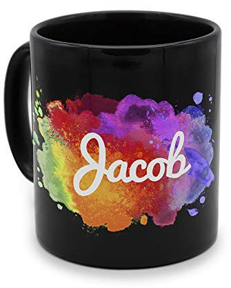 printplanet - Tasse Schwarz mit Namen Jacob - Motiv: Color Paint - Namenstasse, Kaffeebecher, Mug, Becher, Kaffeetasse