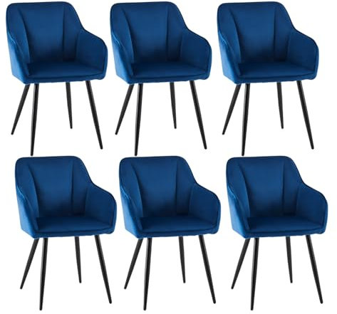 CLIPOP Esszimmerstuhl 6er Set Samt Küchenstuhl Polsterstuhl mit Armlehne und Metall Beine, Retro Design Armlehnstuhl Sessel für Wohnzimmer Esszimmer (6er, Samt Blau)