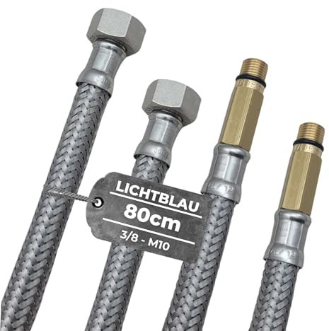 LICHTBLAU 2x Knickfester Edelstahl Schlauch I 80cm I 3/8 Zoll auf M10 I geeignet für Trinkwasser Wasserhahn Eckventil Panzerschlauch Küchenarmatur