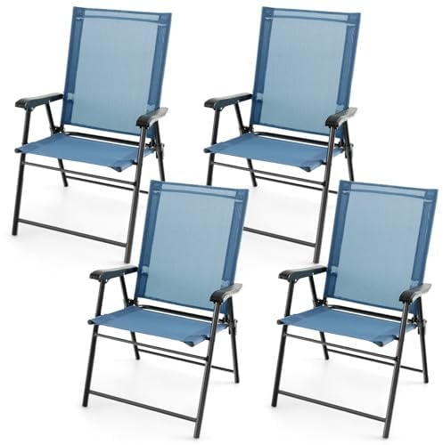 GOPLUS Gartenstuhl klappbar 4er Set, Balkonstuhl aus Metall bis zu 150kg, Klappstuhl tragbar mit Rückenlehne & Fußstütze, Essstuhl Terassenstuhl wetterfest für Outdoor Garten Balkon (Blau)