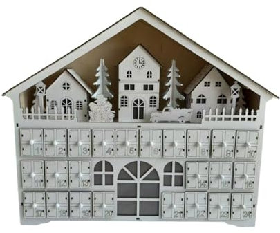 YIBOZI Adventskalender, Holz LED beleuchteter Adventskalender, Weihnachts-Adventskalender, mit LED-Lichtern und 24 Schubladen, Holzdeko