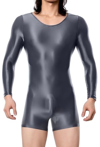 AIEOE Herren Ölig Glanz Jumpsuit Transparent Sport Trikot Turnanzug Eng Sexy Leotard Bodysuit M XL