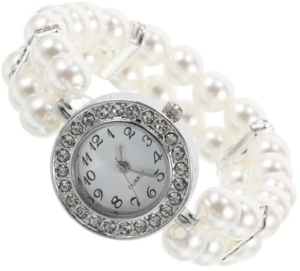 ZUNOXAZ Perlenarmband für Frauen Brautmutter Armband Elastische Manschette aus Kunststoff und Legierung Doppelte Perlenreihe für Weihnachtsfeiern