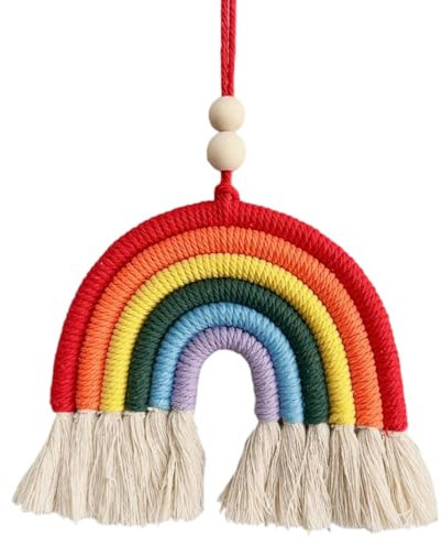 YAPKOLV 1 PCS Handgewebte Makramee Regenbogen Wandbehang Boho Wanddeko mit Ball für Kinderzimmer und Babyzimmer Deko (Bunt)
