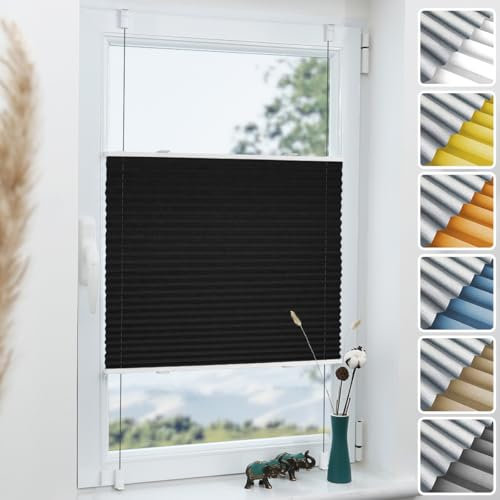 Grandekor Plissee ohne Bohren Verdunkelung Schwarz 60x140cm(BxH), Klemmfix Verdunklungsplissee für Fenster Tür, Thermo Plissees Verdunklung Blickdicht für Schlafzimmer, Wohnzimmer, Büro