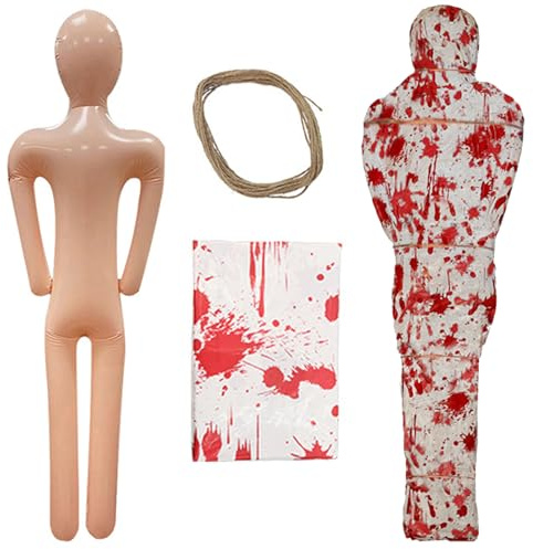 SHUOHONG Halloween Leichensack, Halloween Deko Aufblasbar Hängende Leiche, Totes Opfer Requisiten, Aufblasbarer Mann Lebensgroß 150x40cm für Halloween Spukhaus Garten Hängende Dekoration