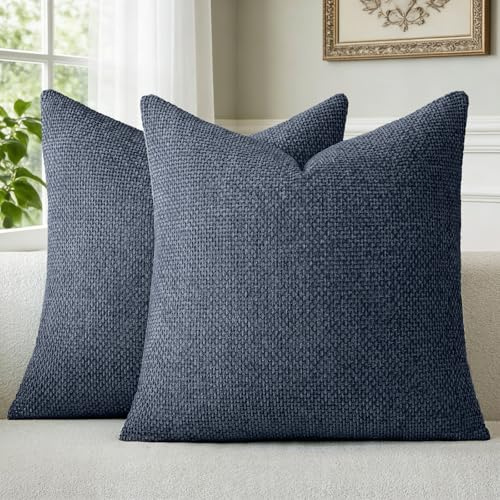 a moment Kissenbezug 40x40 Dunkelblau Chenille 2er Set Weiche Kissenbezüge | Zierkissenbezug Sofakissen Dekokissen Deko Waschbar Flauschig Dekorative Kissenhülle für Sofa Wohnzimmer Schlafzimmer