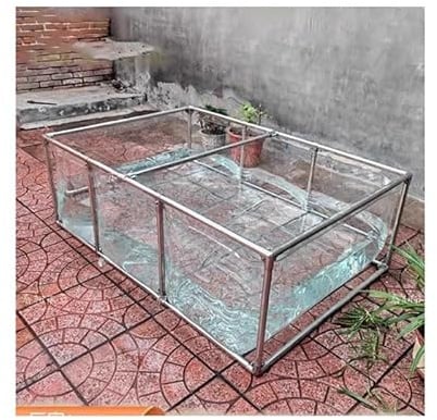 Generisch Transparenter Aufstellpool – PVC-Plane mit Stahlrahmen und Ablassventil für Fischbecken, Koi- und Goldfischteiche (300 x 200 x 60 cm) – Ideales Aquariumzubehör