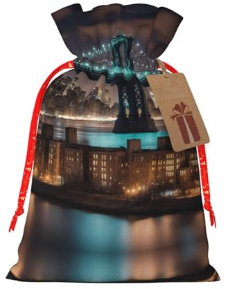 New York Manhattan Bridge Night Print Kleine Tasche mit Kordelzug für Geschenke, wiederverwendbare Geschenktasche, für Urlaub und Party