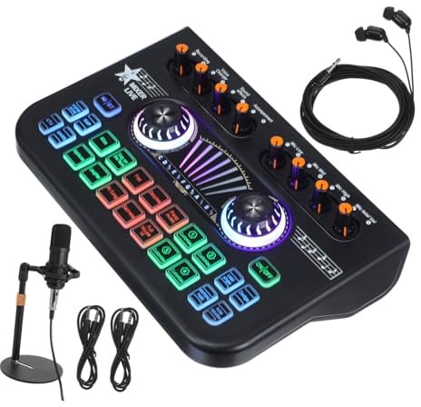 GALPADA Microphones pour Podcast avec Table De Mixage Audio Professionnelle Et Carte Kit Équipement De Studio pour Enregistrement Musical Et Streaming Direct