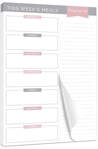 Galenecx Einkaufsliste, Menüplaner Block A5, Essensplaner mit Wochenplan | Menüplaner mit Einkaufsliste 50 Blatt, Essensplaner Abreißen aus Papier, Notizblock für Mahlzeiten Speiseplan