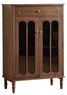 KUNYOS Wine Cabinet 80x40x120cm Walnut Solid Wood TV Side Cabinet, Retro Wall-mounted Entrance Storage Table, Home Restaurant Wine And Tableware Storage Liquor Cabinet Bar For Home