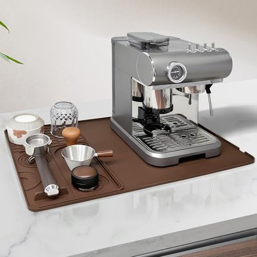 Volminex 58×40cm Kaffeemaschine Unterlage für Ninja Luxe Premier, Braun | Silikon Kaffeematte mit Abnehmbarem Pulver-Tamperpad, Abtropfmatte Geschirr für Küche, Hitzebeständig Barista Matte