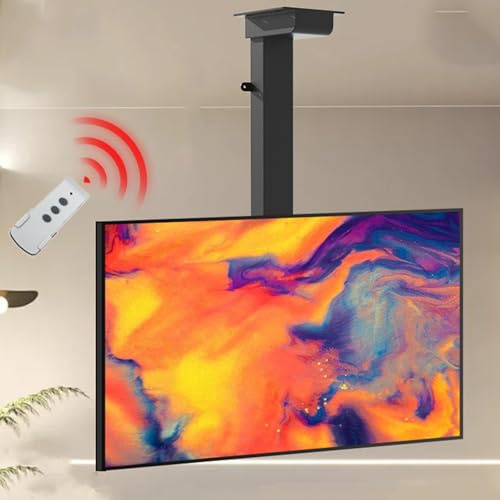 QICBYING Verstellbarer Elektrischer TV-Lift - Für 32–75 Zoll Große Motorisierte TV-Halterung, Teleskop-Deckenaufhängung/Bodenständer, 360° Manuell Drehbarer TV-Lift Mit Fernbedienung