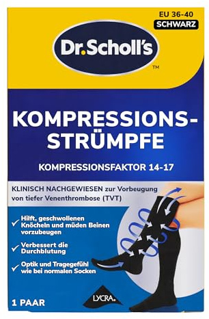 Dr. Scholl's Chaussettes de contention: Compression cliniquement prouvée pour l'avion. Prévient le gonflement des chevilles et TVP – Noir – Pointure 36-40, 1 paire