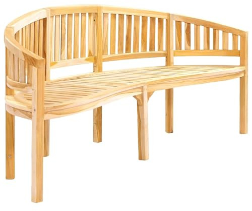 HFXHIJXQ Bananenbank 200 cm aus massivem Teakholz wetterfest mit geschwungener Sitzfläche für Garten Terrasse Wohnzimmer Balkon