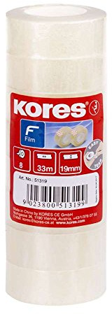 Kores - Filmklares Klebeband, starkes, transparentes, selbstklebendes Band für Schule, Haus und Büro, 33 x 19 mm, Packung mit 8 Rollen