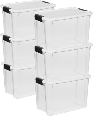 Sterilite 6-Pack 30 Quart Ultra Latch Box, Clear Storage Organizer Bins with Latching Lids - Stackable Plastic Containers for Home Organization in Garage, Attic, Basement, and Closet