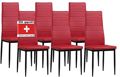 ALBATROS Esszimmerstühle 6er Set Milano, Rot - Edles Italienisches Design, Kunstleder-Bezug, bequemer Polsterstuhl - SGS geprüft - Moderner Küchenstuhl, Stuhl Esszimmer