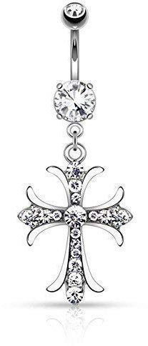 Tapsi´s Coolbodyart® Bauchnabelpiercing Edelstahl Chirurgenstahl 316L Zirkonia Anhänger Keltisches Kreuz Silber