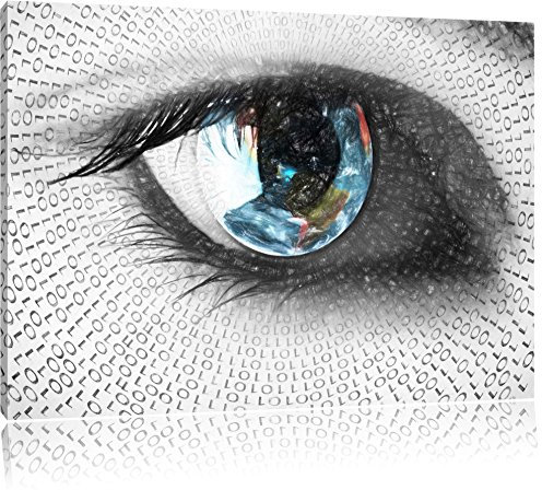 Pixxprint Auge mit binärem Code, Größe: 120x80cm, Leinwandbild, fertig gespannt, Wandbild, Dekoration, Kunstdruck, kein Poster