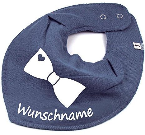 HALSTUCH mit Namen oder Text personalisiert für Baby oder Kind aus Baumwolle in Einheitsgröße Fliege dunkelgrau