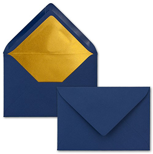 Kuverts Nachtblau - 250 Stück - Brief-Umschläge DIN C6-114 x 162 mm - 11,4 x 16,2 cm - Naßklebung - matte Oberfläche & Gold-Metallic Fütterung - ohne Fenster - für Einladungen