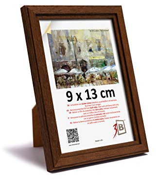 3-B Bilderrahmen GERA - Dunkel Braun - 9x13 cm - Holzrahmen, Fotorahmen, Portraitrahmen mit Acrylglas