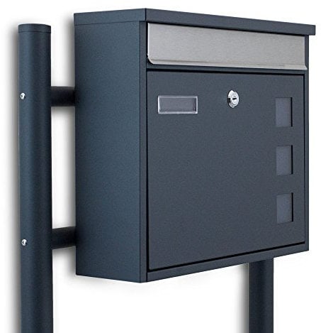 BITUXX® Freistehender Standbriefkasten Briefkastenanlage Fronteinwurf mit Quadratfenster Dunkelgrau Anthrazit
