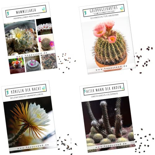 Exóticas semillas de cactus con alta tasa de germinación - Set de semillas suculentas para su propio hermoso cactus en flor (set de 4 semillas mixtas)