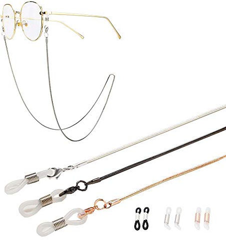 Jurxy 3 Stück Brillenkette Sonnenbrillen Brillen Kette Lesebrillen Brillenbänder in Ketten Brillen Hals Schnur Gläser Band Brille Cords für Damen Geschenk mit Silikon Antirutsch Ringe