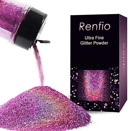 Renfio Paillettes holographiques ultra fines rouges métallisées - 80 ml - Pot pour verres en résine - Peinture Slime - Arts et décoration d'ongles - Rose